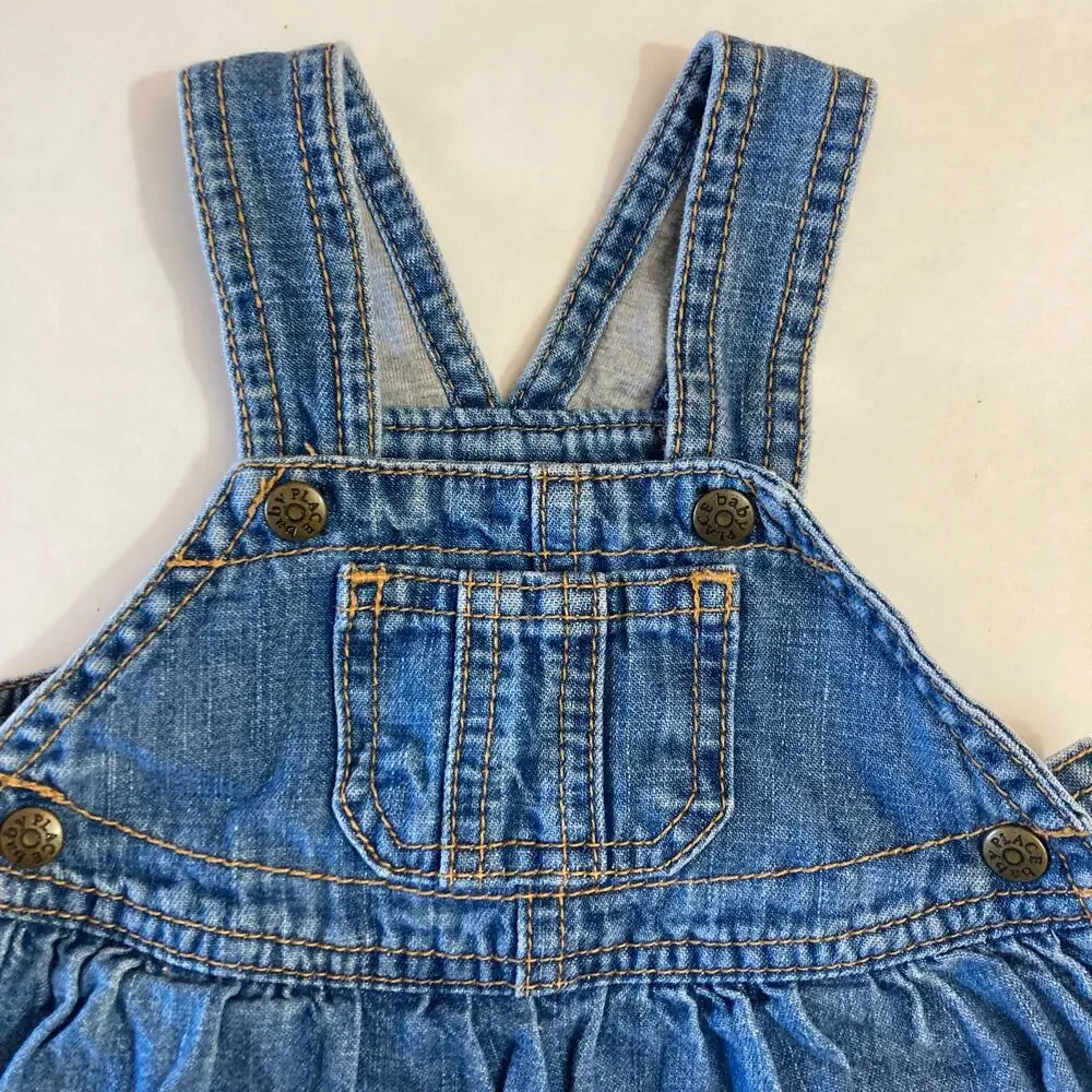 Vintage 90’s The Children’s Place Denim Blue Overall Bib Flare Skirt Dress 6-9m